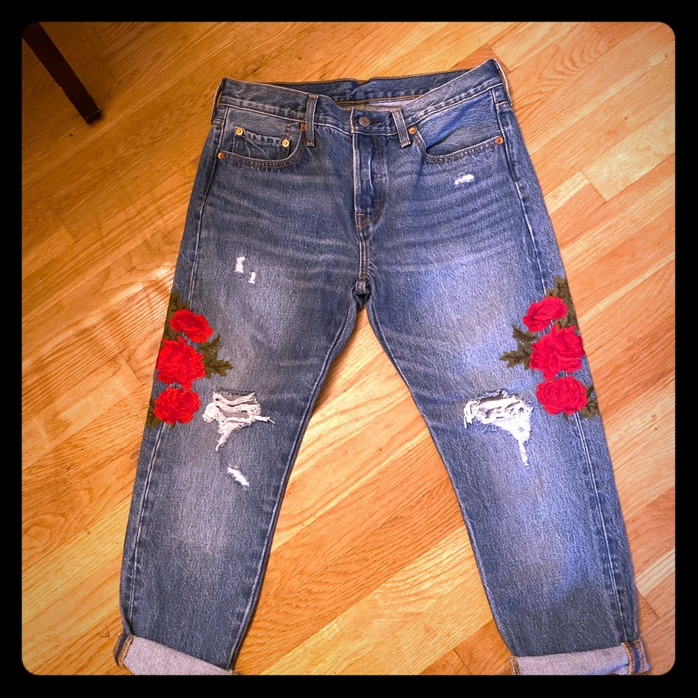 Anthropologie Levi 501 T Embroidered Jeans NEW